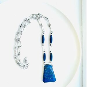 RLM Starry Sodalite Amid Soft Silver Links Necklace